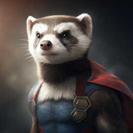 Ferret dressed as Superman with a cape