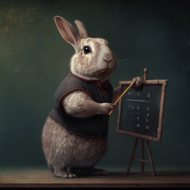 Rabbit professor using a blackboard in a classroom