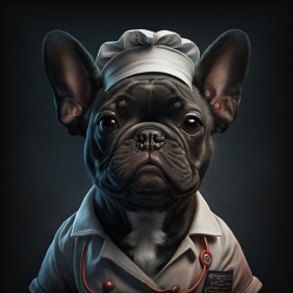 Dog dressed as a nurse, looking professional