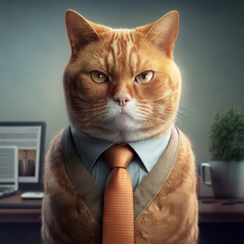 Very orange kitten as an unhappy employee like The Office